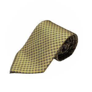 Polo by Ralph Lauren Yellow Geometric Motif Print 100% Silk Made in Italy Tie